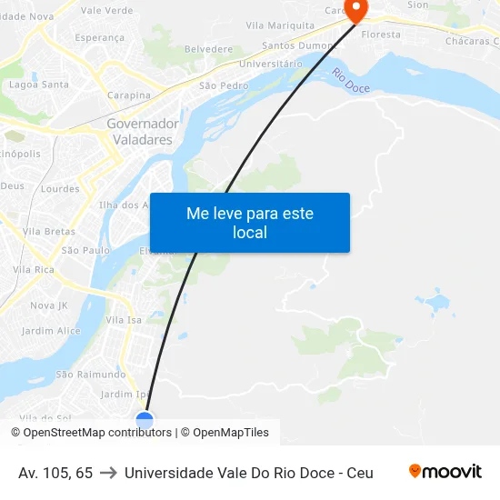 Av. 105, 65 to Universidade Vale Do Rio Doce - Ceu map