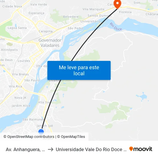 Av. Anhanguera, 401 to Universidade Vale Do Rio Doce - Ceu map