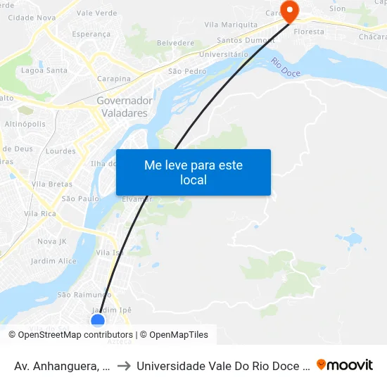 Av. Anhanguera, 250 to Universidade Vale Do Rio Doce - Ceu map