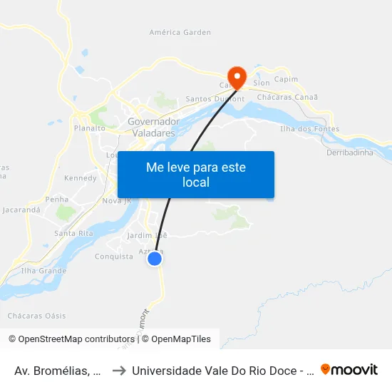 Av. Bromélias, 180 to Universidade Vale Do Rio Doce - Ceu map