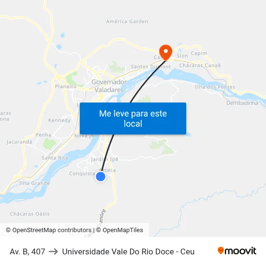 Av. B, 407 to Universidade Vale Do Rio Doce - Ceu map