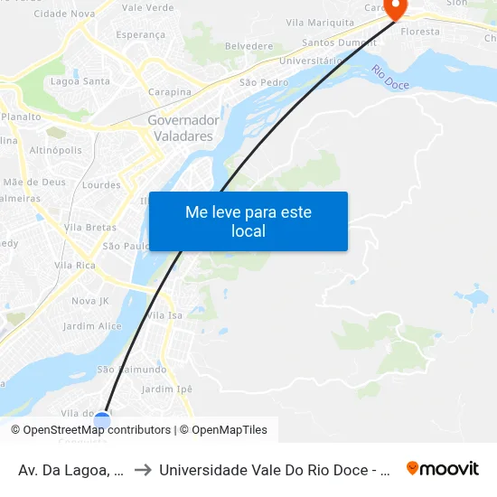 Av. Da Lagoa, 55 to Universidade Vale Do Rio Doce - Ceu map