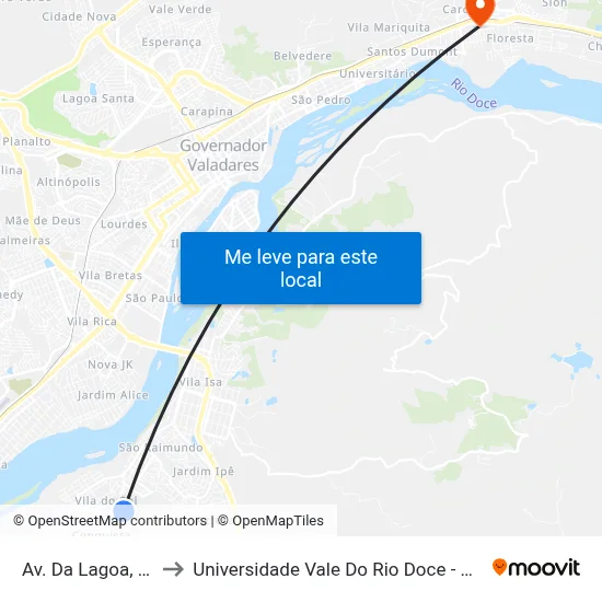 Av. Da Lagoa, 50 to Universidade Vale Do Rio Doce - Ceu map