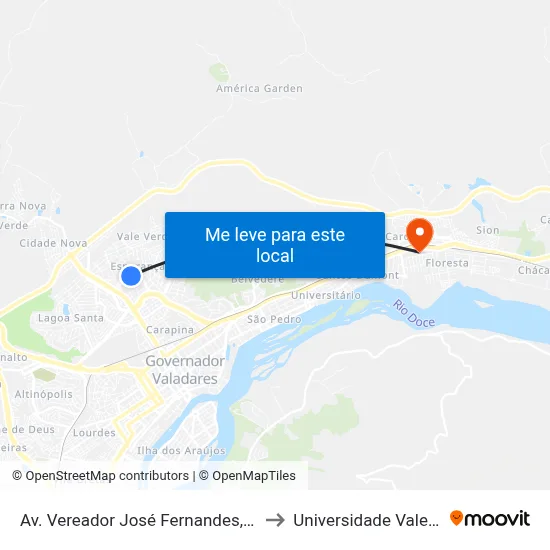 Av. Vereador José Fernandes, 923 | Residencial Esperança to Universidade Vale Do Rio Doce - Ceu map