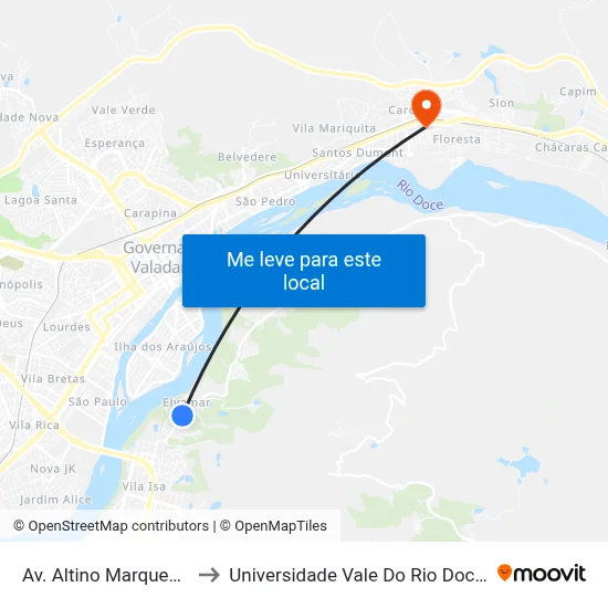 Av. Altino Marques, 590 to Universidade Vale Do Rio Doce - Ceu map