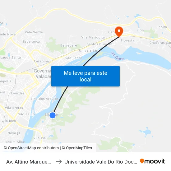 Av. Altino Marques, 763 to Universidade Vale Do Rio Doce - Ceu map