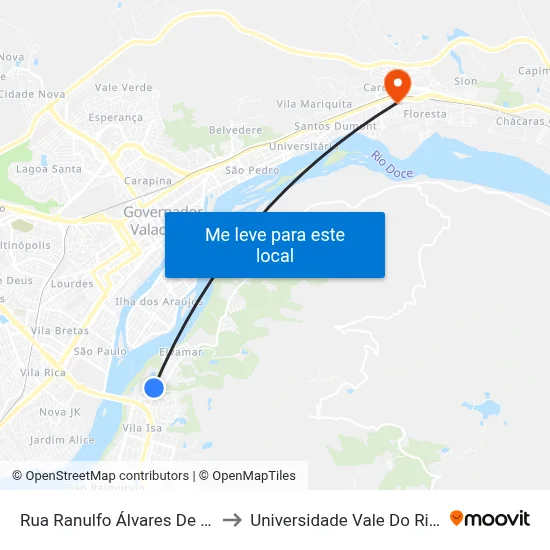 Rua Ranulfo Álvares De Almeida, 150 to Universidade Vale Do Rio Doce - Ceu map