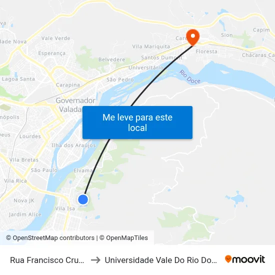 Rua Francisco Cruz, 296 to Universidade Vale Do Rio Doce - Ceu map