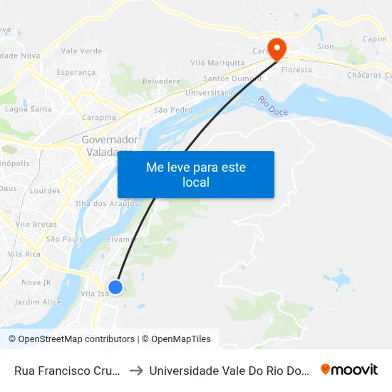 Rua Francisco Cruz, 100 to Universidade Vale Do Rio Doce - Ceu map