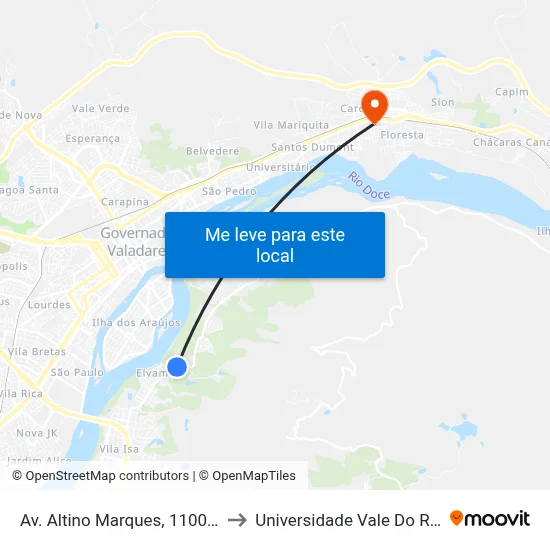 Av. Altino Marques, 1100 | Minas Clube to Universidade Vale Do Rio Doce - Ceu map