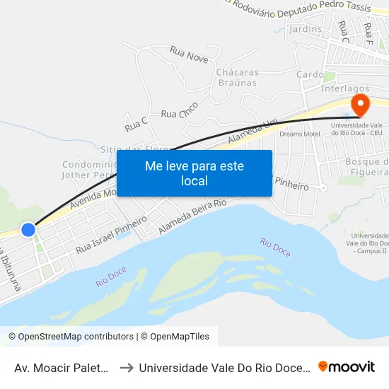 Av. Moacir Paleta, 17 to Universidade Vale Do Rio Doce - Ceu map