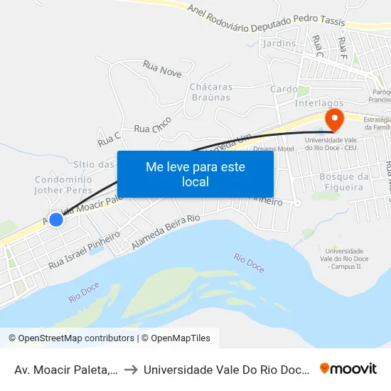 Av. Moacir Paleta, 336 to Universidade Vale Do Rio Doce - Ceu map