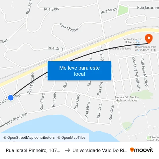Rua Israel Pinheiro, 1070 | Açucareira to Universidade Vale Do Rio Doce - Ceu map