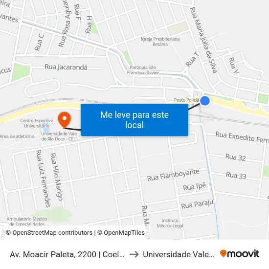 Av. Moacir Paleta, 2200 | Coelho Materiais De Construção to Universidade Vale Do Rio Doce - Ceu map