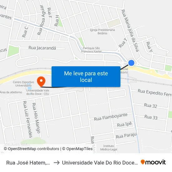 Rua José Hatem, 455 to Universidade Vale Do Rio Doce - Ceu map