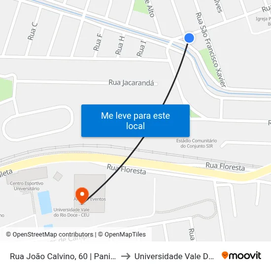 Rua João Calvino, 60 | Panificadora Pão Nosso to Universidade Vale Do Rio Doce - Ceu map