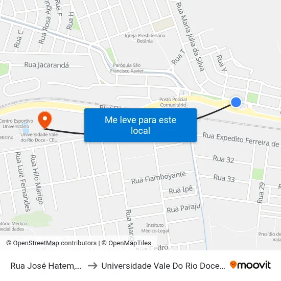Rua José Hatem, 660 to Universidade Vale Do Rio Doce - Ceu map