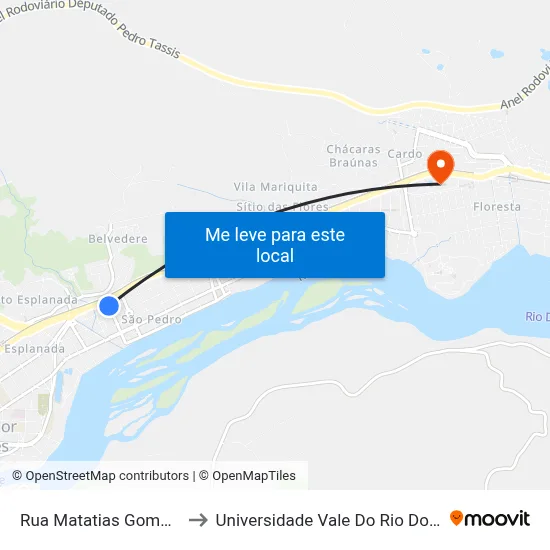 Rua Matatias Gomes, 380 to Universidade Vale Do Rio Doce - Ceu map