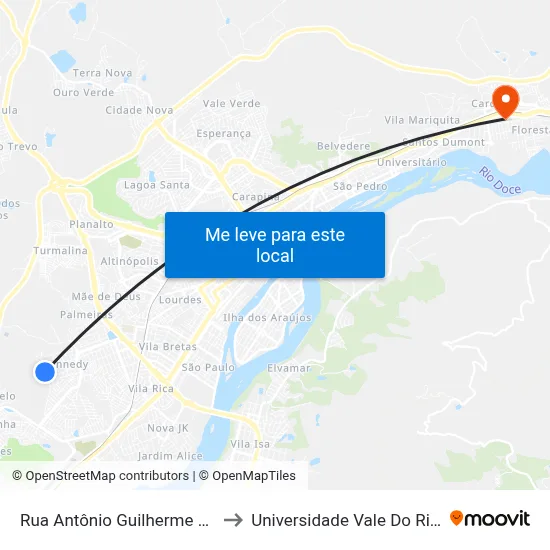 Rua Antônio Guilherme Sobrinho, 382 to Universidade Vale Do Rio Doce - Ceu map