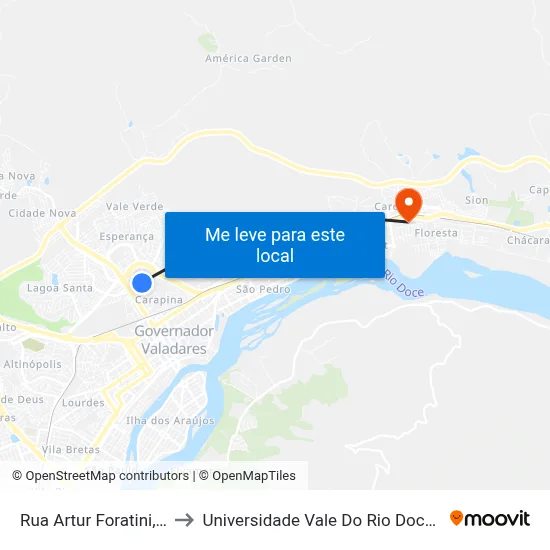 Rua Artur Foratini, 268 to Universidade Vale Do Rio Doce - Ceu map