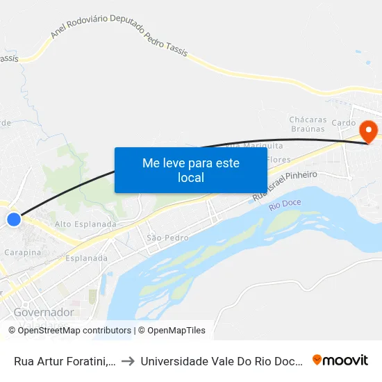 Rua Artur Foratini, 492 to Universidade Vale Do Rio Doce - Ceu map