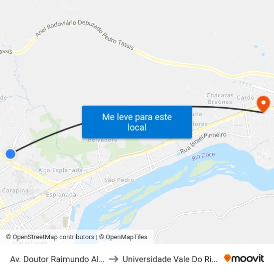 Av. Doutor Raimundo Albergária, 94 to Universidade Vale Do Rio Doce - Ceu map