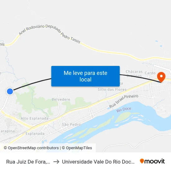 Rua Juiz De Fora, 748 to Universidade Vale Do Rio Doce - Ceu map