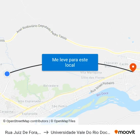 Rua Juiz De Fora, 964 to Universidade Vale Do Rio Doce - Ceu map