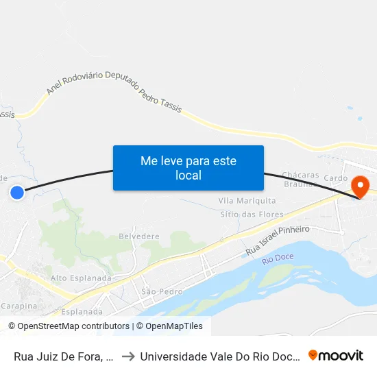 Rua Juiz De Fora, 1122 to Universidade Vale Do Rio Doce - Ceu map