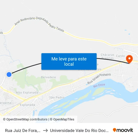 Rua Juiz De Fora, 596 to Universidade Vale Do Rio Doce - Ceu map