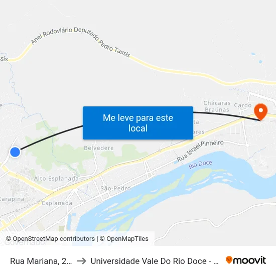 Rua Mariana, 202 to Universidade Vale Do Rio Doce - Ceu map