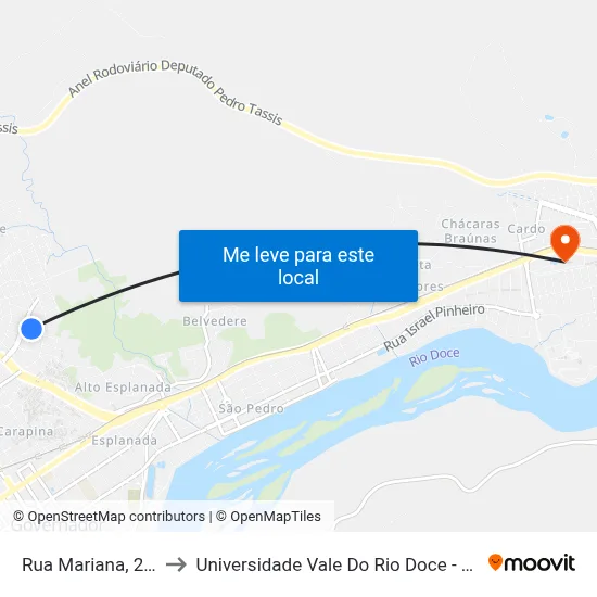 Rua Mariana, 211 to Universidade Vale Do Rio Doce - Ceu map