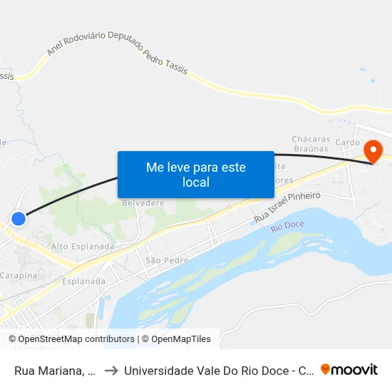Rua Mariana, 47 to Universidade Vale Do Rio Doce - Ceu map