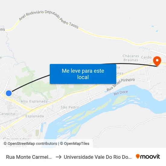 Rua Monte Carmelo, 110 to Universidade Vale Do Rio Doce - Ceu map