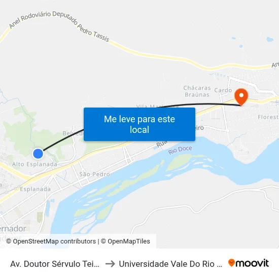 Av. Doutor Sérvulo Teixeira, 590 to Universidade Vale Do Rio Doce - Ceu map