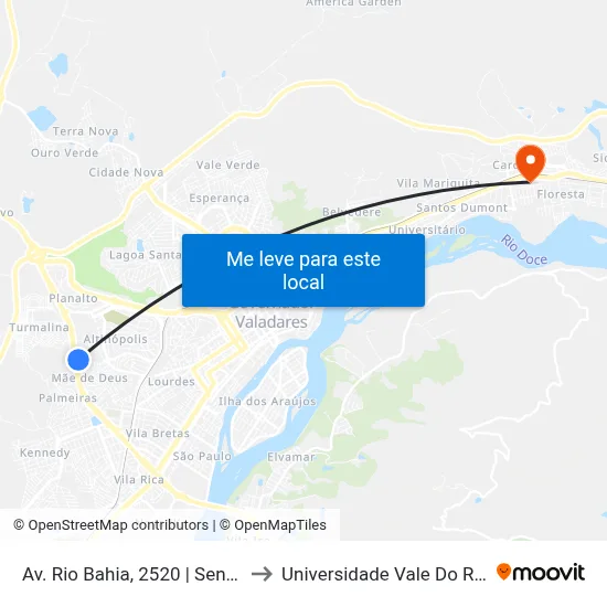 Av. Rio Bahia, 2520 | Sentido Turmalina to Universidade Vale Do Rio Doce - Ceu map