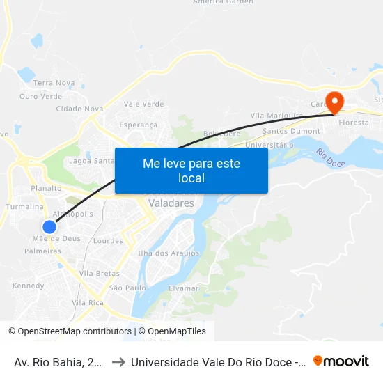 Av. Rio Bahia, 2520 to Universidade Vale Do Rio Doce - Ceu map