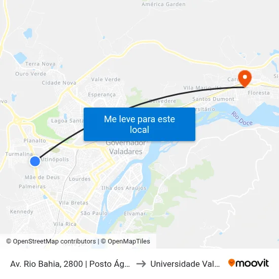 Av. Rio Bahia, 2800 | Posto Água Mineral - Sentido Turmalina to Universidade Vale Do Rio Doce - Ceu map