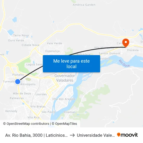 Av. Rio Bahia, 3000 | Laticínios Ibituruna - Sentido Turmalina to Universidade Vale Do Rio Doce - Ceu map
