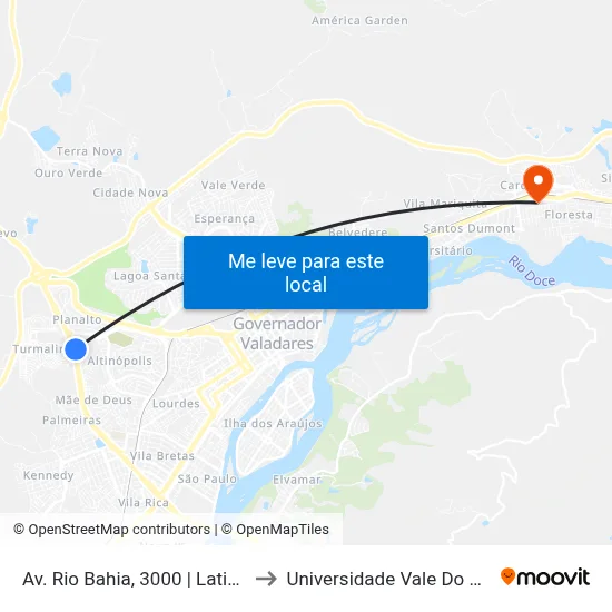 Av. Rio Bahia, 3000 | Laticínios Ibituruna to Universidade Vale Do Rio Doce - Ceu map