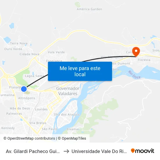 Av. Gilardi Pacheco Guimarães, 176 to Universidade Vale Do Rio Doce - Ceu map