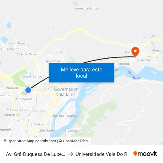Av. Grã-Duquesa De Luxemburgo, 4795 to Universidade Vale Do Rio Doce - Ceu map