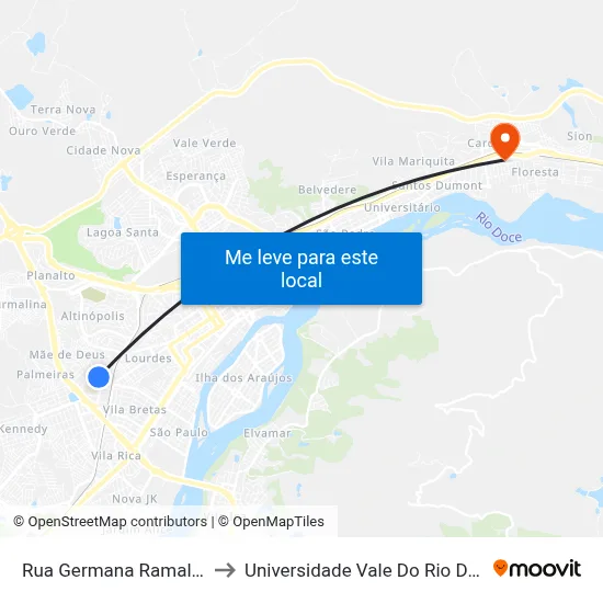 Rua Germana Ramalho, 100 to Universidade Vale Do Rio Doce - Ceu map