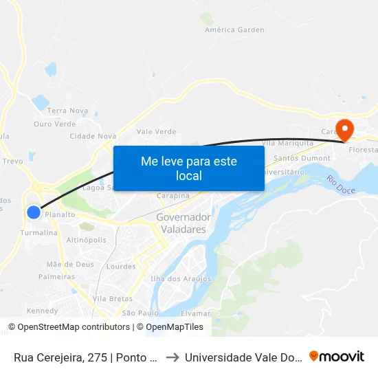 Rua Cerejeira, 275 | Ponto Final Do Turmalina to Universidade Vale Do Rio Doce - Ceu map