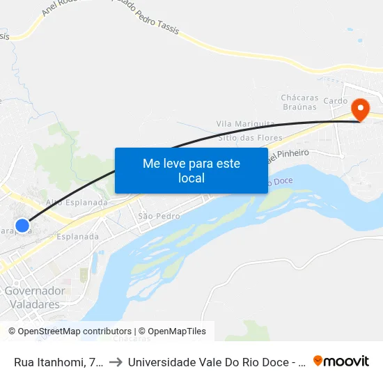 Rua Itanhomi, 738 to Universidade Vale Do Rio Doce - Ceu map