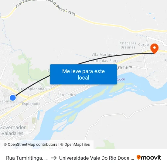 Rua Tumiritinga, 177 to Universidade Vale Do Rio Doce - Ceu map