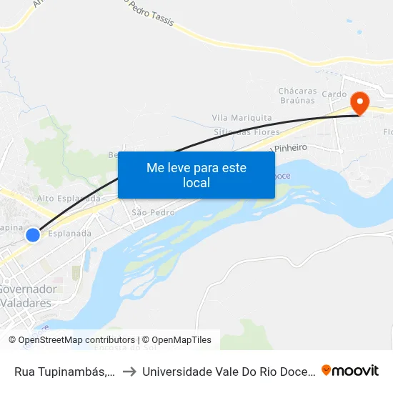 Rua Tupinambás, 387 to Universidade Vale Do Rio Doce - Ceu map