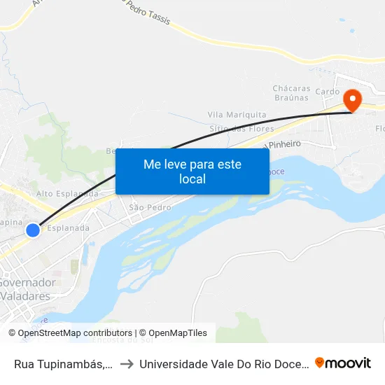 Rua Tupinambás, 390 to Universidade Vale Do Rio Doce - Ceu map
