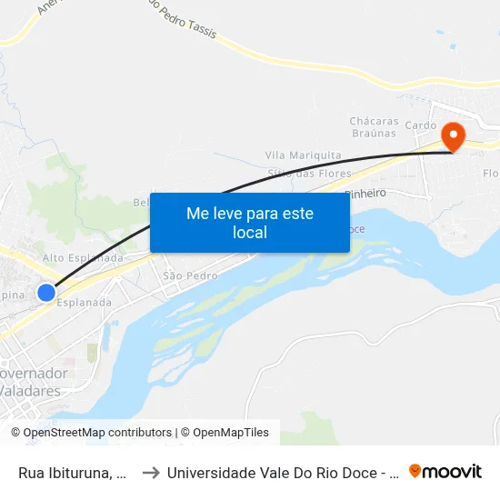 Rua Ibituruna, 175 to Universidade Vale Do Rio Doce - Ceu map