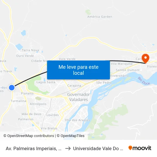 Av. Palmeiras Imperiais, 20 Com Br-381 to Universidade Vale Do Rio Doce - Ceu map
